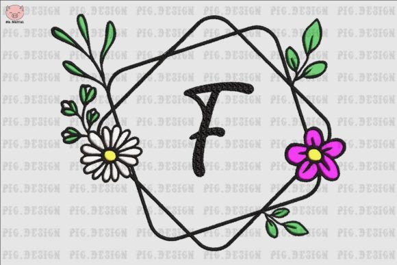 Flower Daisy Font F: Elegant Embroidery Lettering