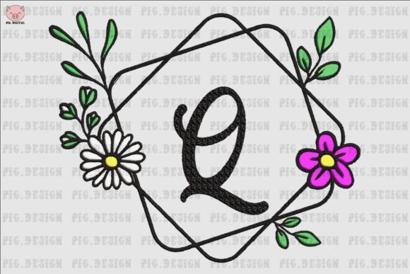 Flower Daisy Font Q: Elegant Embroidery Lettering