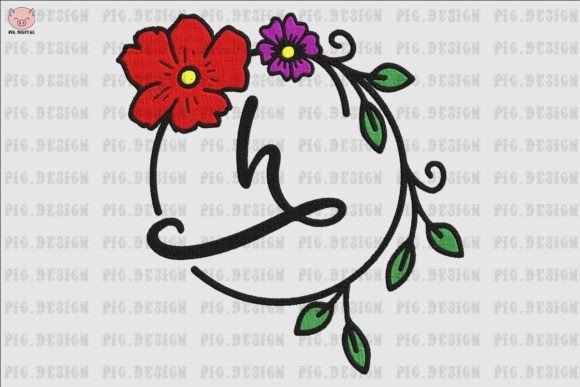 Flower Font H: Elegant Embroidery Lettering