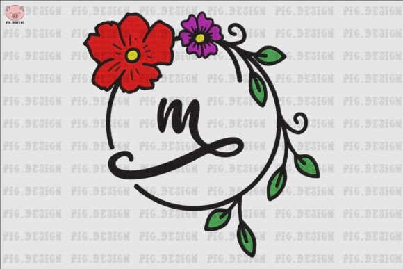 Flower Font M: Elegant Embroidery Lettering