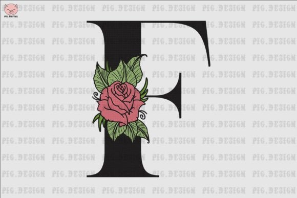 Flower Rose Font F: Elegant Embroidery Lettering