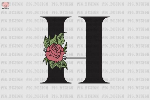 Flower Rose Font H: Elegant Embroidery Typography